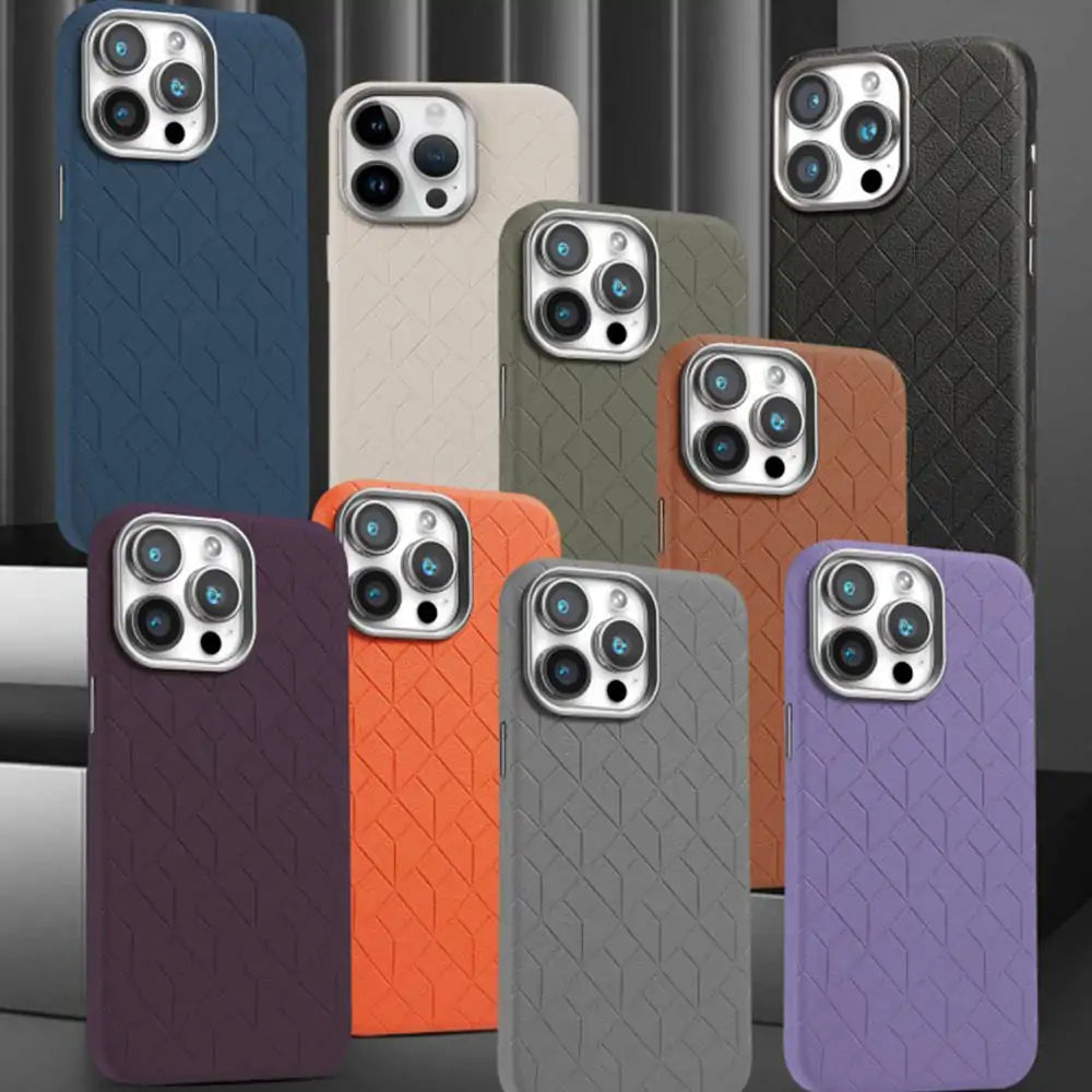 Metal frame plain leather Magnetic phone case suitable for iPhone 11, for iPhone 12~16 series, for Samsung S24~S25 series