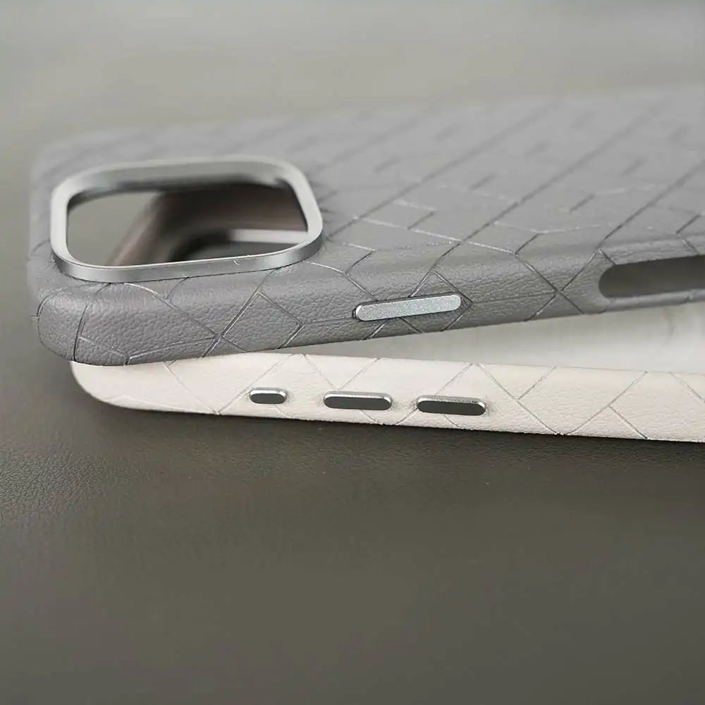 Metal frame plain leather Magnetic phone case suitable for iPhone 11, for iPhone 12~16 series, for Samsung S24~S25 series