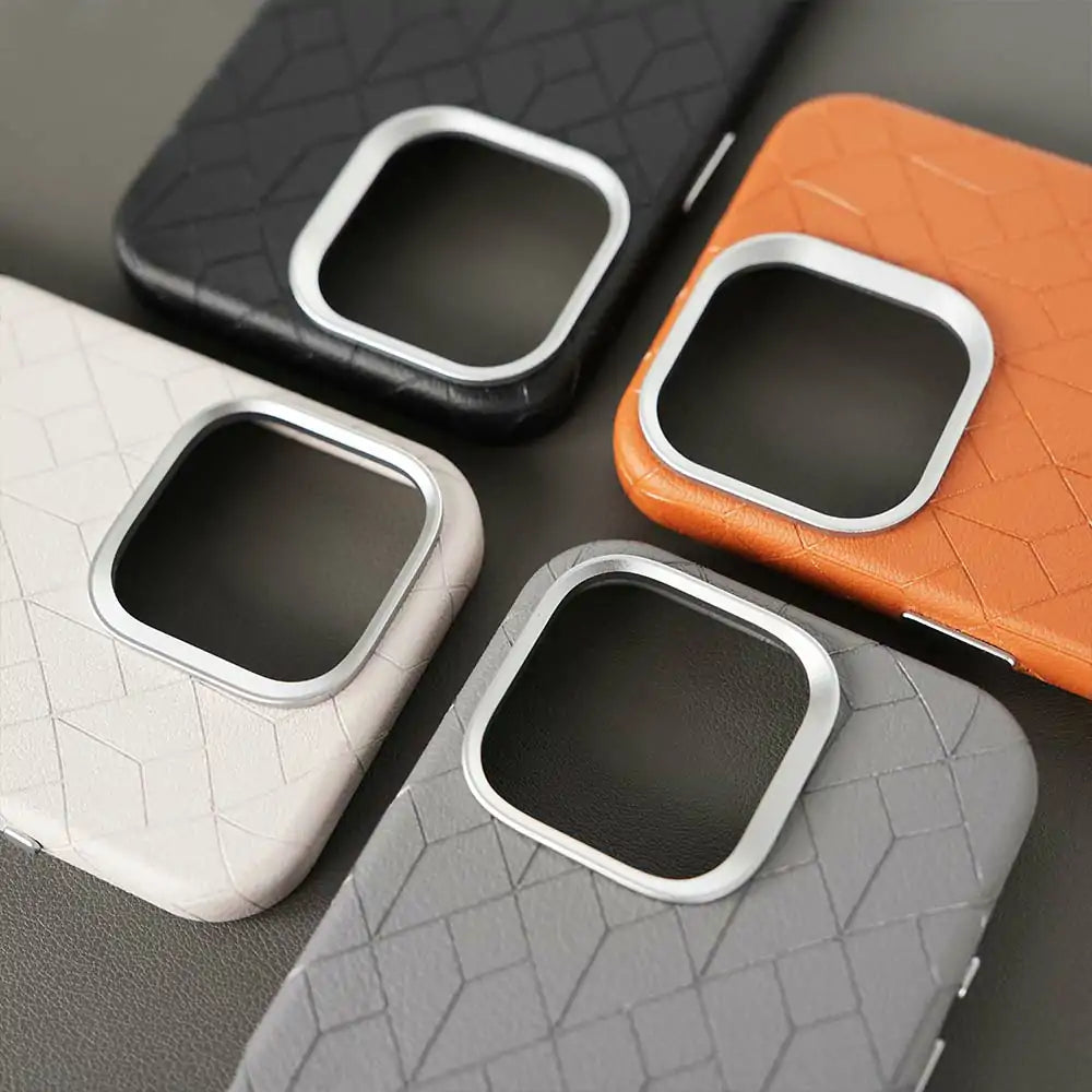 Metal frame plain leather Magnetic phone case suitable for iPhone 11, for iPhone 12~16 series, for Samsung S24~S25 series