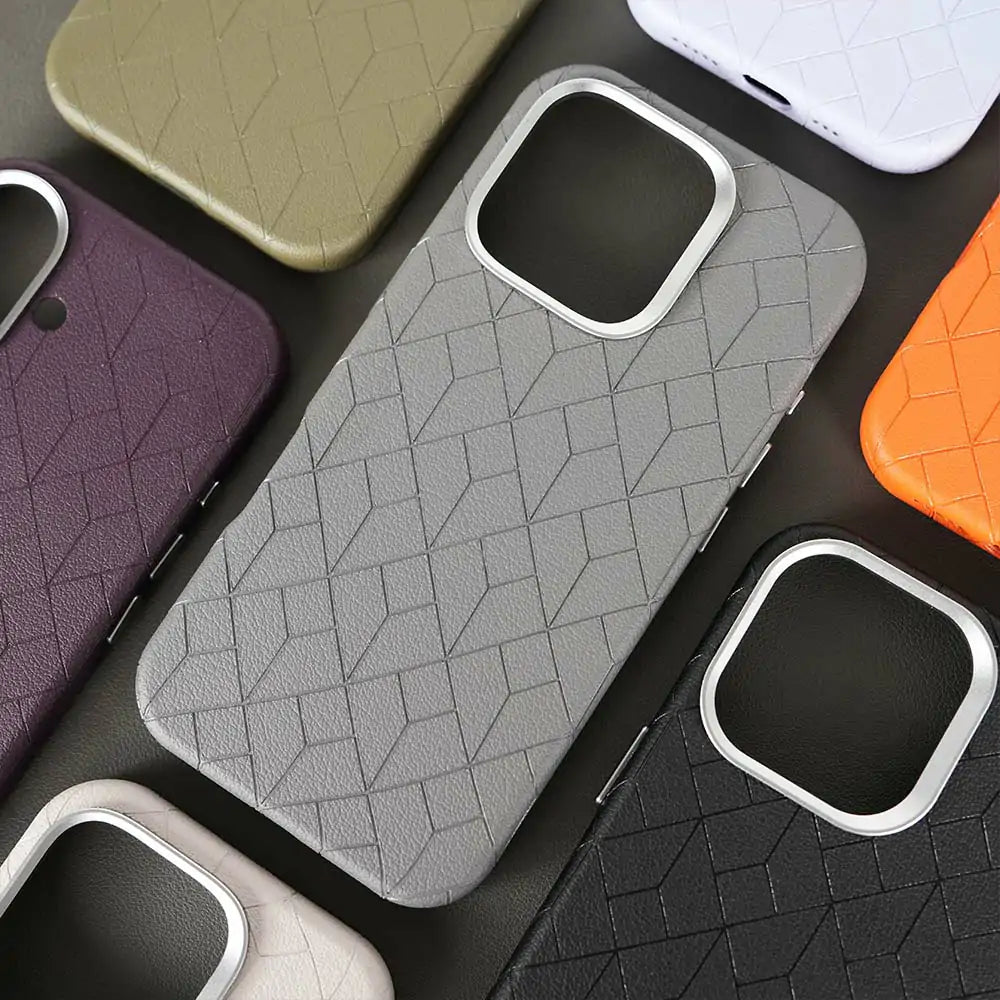 Metal frame plain leather Magnetic phone case suitable for iPhone 11, for iPhone 12~16 series, for Samsung S24~S25 series