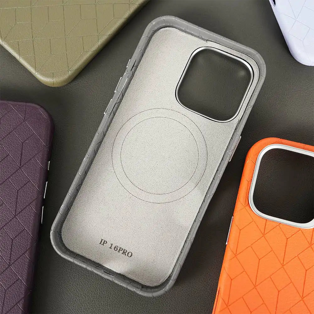 Metal frame plain leather Magnetic phone case suitable for iPhone 11, for iPhone 12~16 series, for Samsung S24~S25 series